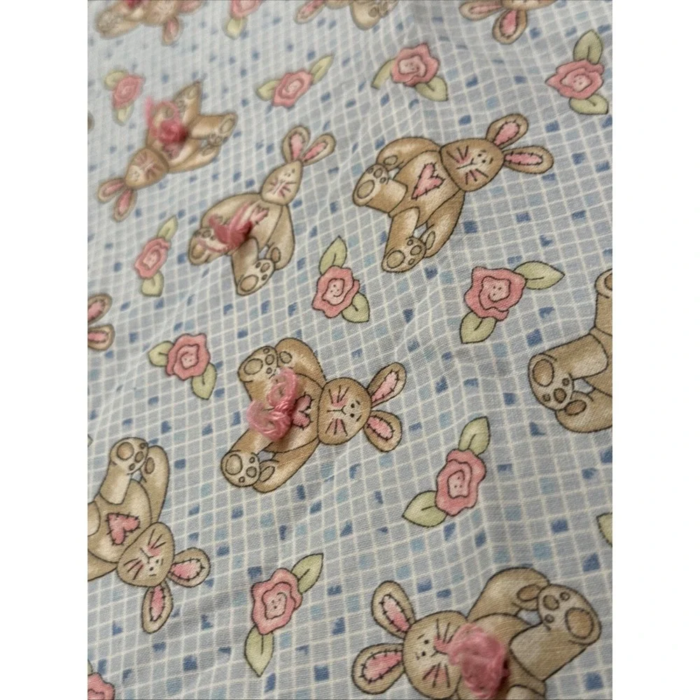 VTG Handmade Baby Blanket-pink Trim Bunny Rabbits Floral - 44